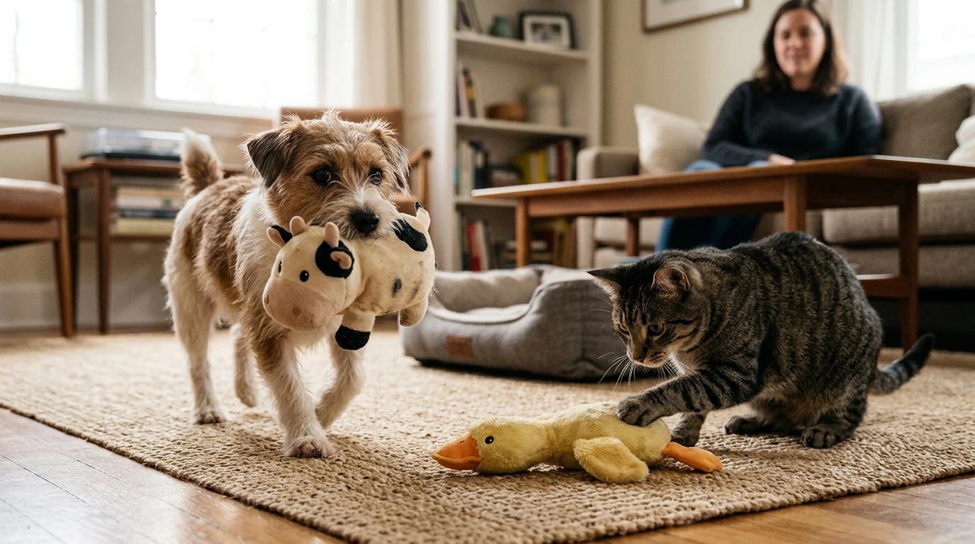 Cow & Duck Plush Chew Toy for Dogs and Cats