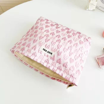 Large Pink Heart Makeup Bag for Travel & Daily Touch-Ups