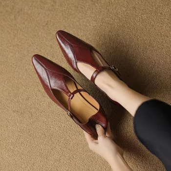 Low-Heel Pointed-Toe Mary Jane Pumps for Spring & Fall